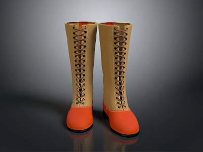 Trendy Long Boots With Brown Upper And Orange Sole And Toe Lace Up Design 3d model