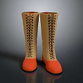 Trendy Long Boots With Brown Upper And Orange Sole And Toe Lace Up Design