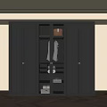 Modern Black Wardrobe Design With Glass Doors And Storage Solutions 3d model