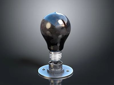 Modern Black Light Bulb With Sleek Silver Metal Base And Glossy Surface Design 3d model