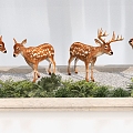 Dynamic Sika Deer Combination Senling Animal Fawn Sika Deer Doe Deer Christmas Deer Green Plant 3d model