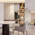 Modern Living and Dining Room Interior With Sofa TV Wall And Floor to Ceiling Curtains