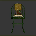 Green Chair With Yellow Towel Stack of Books Basket Oranges And Small Potted Plant