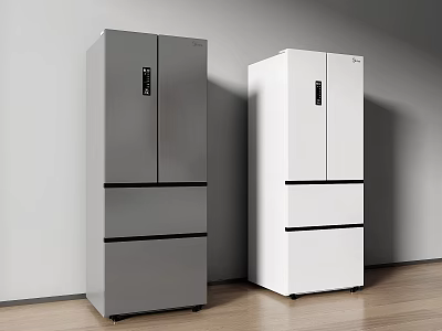 Gray And White Multi Door Refrigerators In Modern Home Interior Setting 3d model