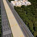Urban Road Infrastructure With Multiple Traffic Lanes Green Belts And Residential Buildings