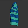 Blue And Green Striped Polo Shirt With Short Sleeves And Collar Design