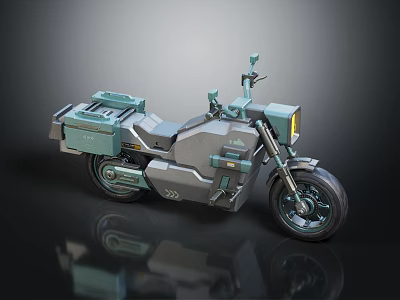 Futuristic Teal And Gray Motorcycle With Modern Design Geometric Lines And Storage Compartments 3d model