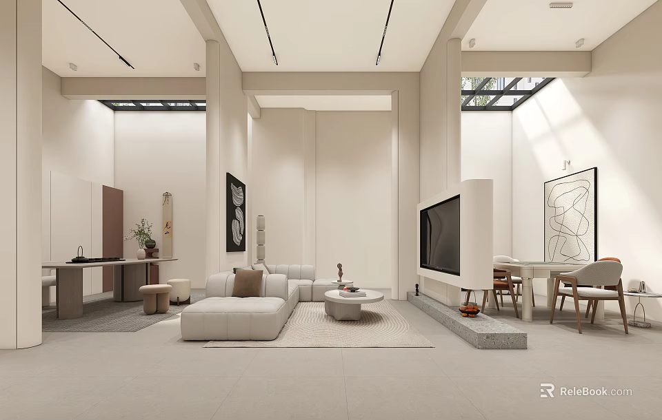 Modern Basement Interior With Open Space And Natural Light 3d model 