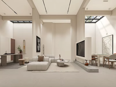 Modern Basement Interior With Open Space And Natural Light 3d model