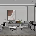 Modern Living Room Interior With Grey Sectional Sofa Coffee Table And Abstract Artwork