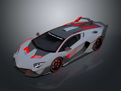 Modern Sleek Gray Sports Car With Red Accents Aerodynamic Design And Rear Spoiler 3d model