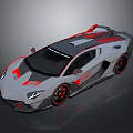 Modern Sleek Gray Sports Car With Red Accents Aerodynamic Design And Rear Spoiler