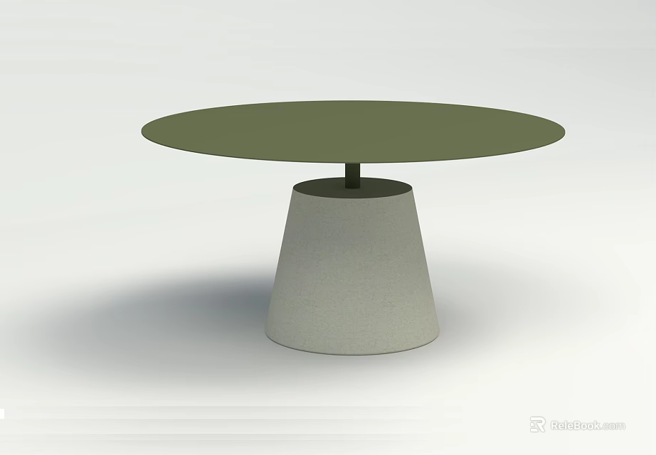 Round Green Dining Table With Conical Concrete Base And Simple Modern Style 3d model