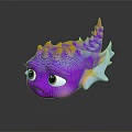 Cute Purple Fantasy Creature Character With Big Eyes Orange Spines And Blue White Fins