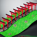 Red Torii Gates Arranged Along Green Grassy Slope With Stone Steps