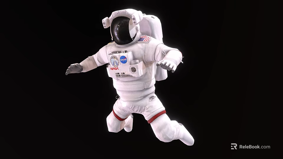 Man in White Astronaut Suit Floating in Space with NASA Logo 3d model 