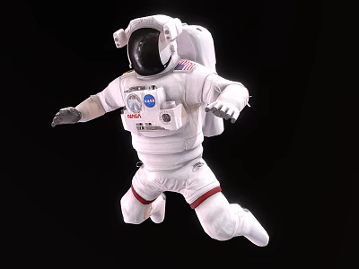 Man in White Astronaut Suit Floating in Space with NASA Logo 3d model