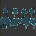 Black and White Tree Silhouettes with Various Shapes Against Light Gray Background
