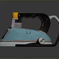 Blue Electric Iron With Black Handle Orange Button And Coiled Power Cord