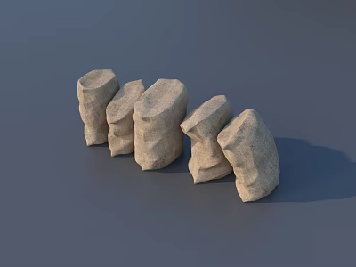 Natural Stone and Wood Blocks Arranged in Decorative Group with Textured Finish 3d model