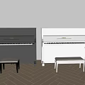 Stylish Musical Instruments And Art Supplies With Black White Pianos And Wooden Stools