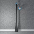 Classic Black Outdoor Light Post with Blue Glass Shade and Decorative Top