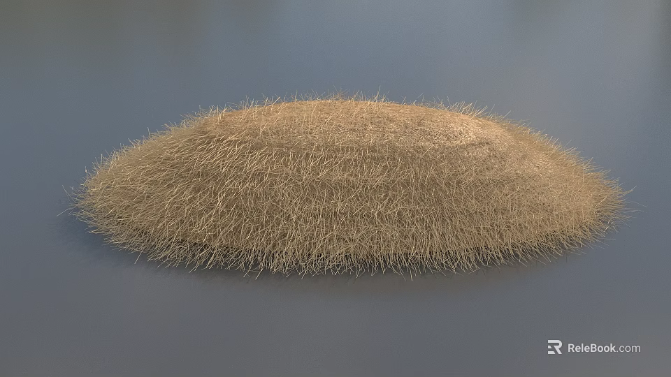 Light Brown Fuzzy Oval Shaped Grass Cluster On Gray Background Surface 3d model 