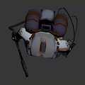 Futuristic White And Orange Spacesuit Character With Backpack Antenna And Handheld Tools