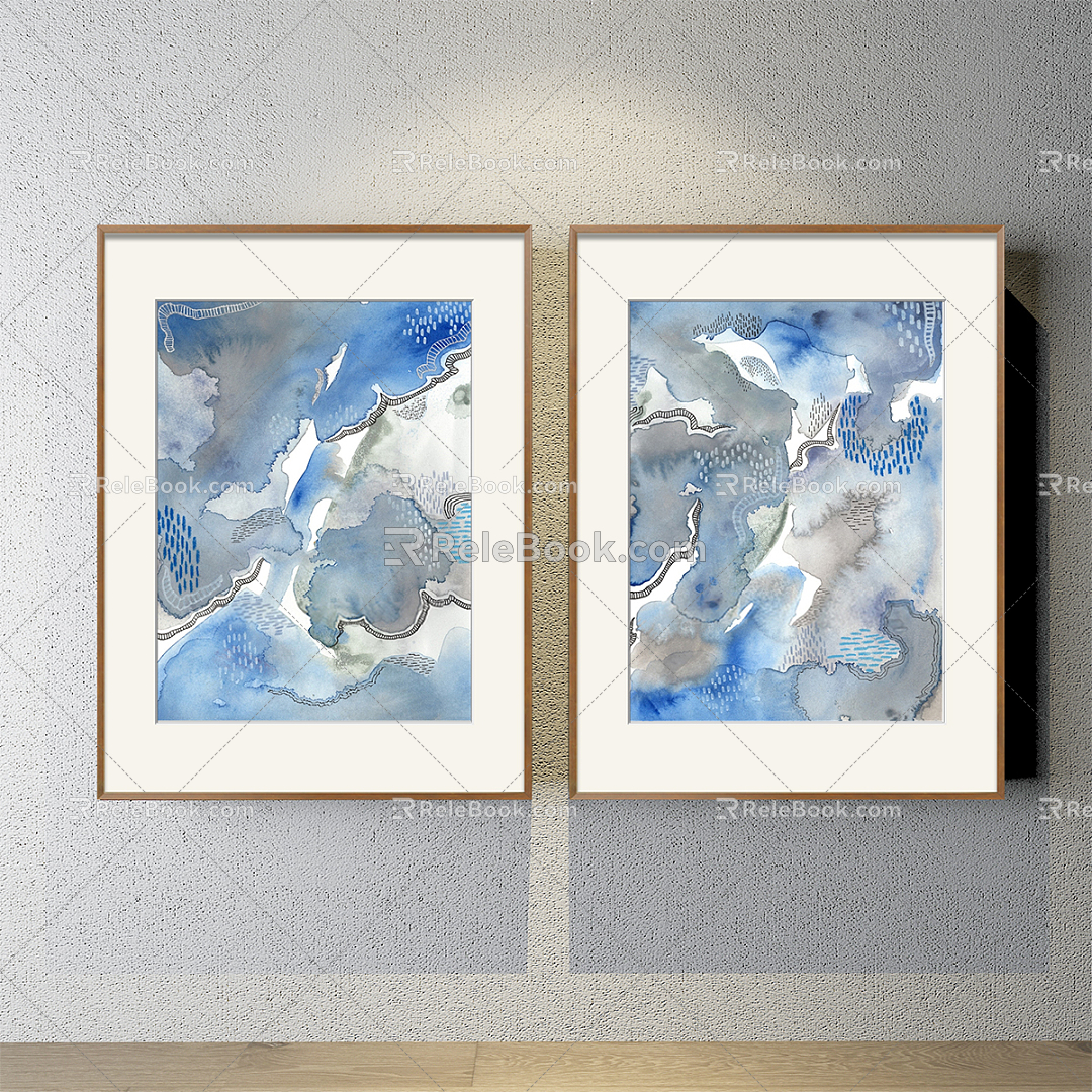 Modern abstract painting simple blue living room abstract decorative painting 3d model