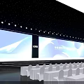 High End Stage Setup With Blue Background Three Large Screens And Logo 3d model
