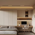 Modern Tatami Bedroom Interior With Cozy Bed Desk Computer And Storage Cabinets