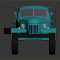 Vintage Blue Truck With Green Cargo Bed And Smooth Ground Reflection