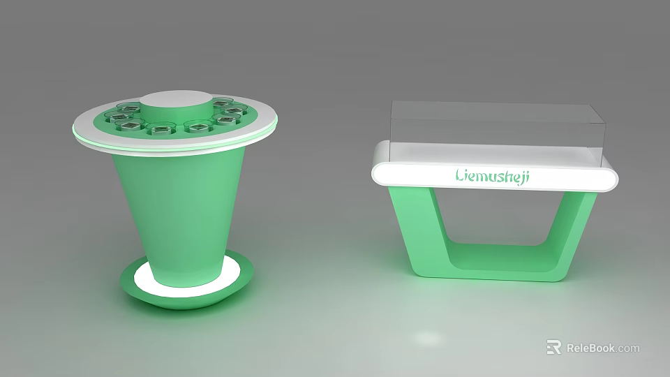 Modern Green Circular Design Display Shelves With Transparent Glass Panel 3d model