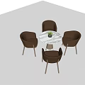 Round Marble Dining Table with Four Light Brown Upholstered Chairs and Gray Legs