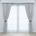 Gray and Dark Gray Linen Blend Curtains with Tiebacks Sheer White Panels Window Treatment