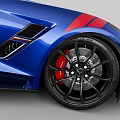 Blue Sleek Sports Car With White Stripes Red Accents And Black Alloy Wheels