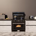 Modern Kitchen With Black Stove Range Hood Toaster And Countertop Appliances