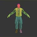 Man with Yellow Vest Dark Long Sleeves Green Pants Brown Boots Standing in Gray Background