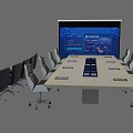 Modern Conference Table With Surrounding Chairs Projector Screen And Digital 3d model
