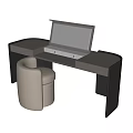 Modern Dressing Table With Glass Top Gray Stool And Drawer Design 3d model