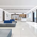 Modern Service Hall Interior With Spacious Bright Area Blue Seats And Reception Desk