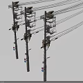 Row Of Public Utility Electric Poles With Power Lines And Equipment