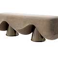 Elegant Beige Upholstered Sofa Bench With Stylish Brass Conical Legs Design