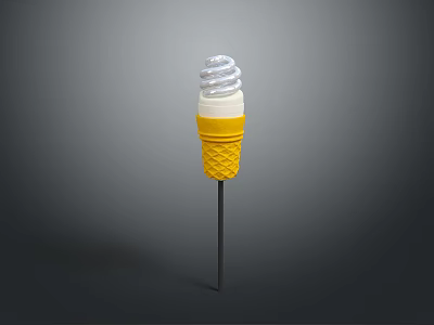 Creative Lighting Combination With Ice Cream Cone Shape Yellow Cone And White Spiral Bulb 3d model