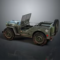 Vintage Green Military Jeep Featuring Open Top Cockpit Star Emblem And Rugged Tires