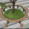 Outdoor Circular Tree Pit With Wooden Seating Central Tree And Green Grass 3d model