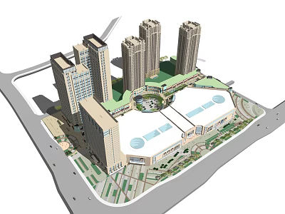 Modern Hotel Building With High Rise Towers Podium And Central Plaza Landscaping 3d model