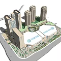 Modern Hotel Building With High Rise Towers Podium And Central Plaza Landscaping