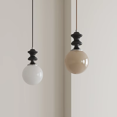Modern Spherical Pendant Lights With White And Beige Bodies And Black Top Accents 3d model