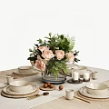 Elegant Tableware Set For Table Setting With Flowers And Candles